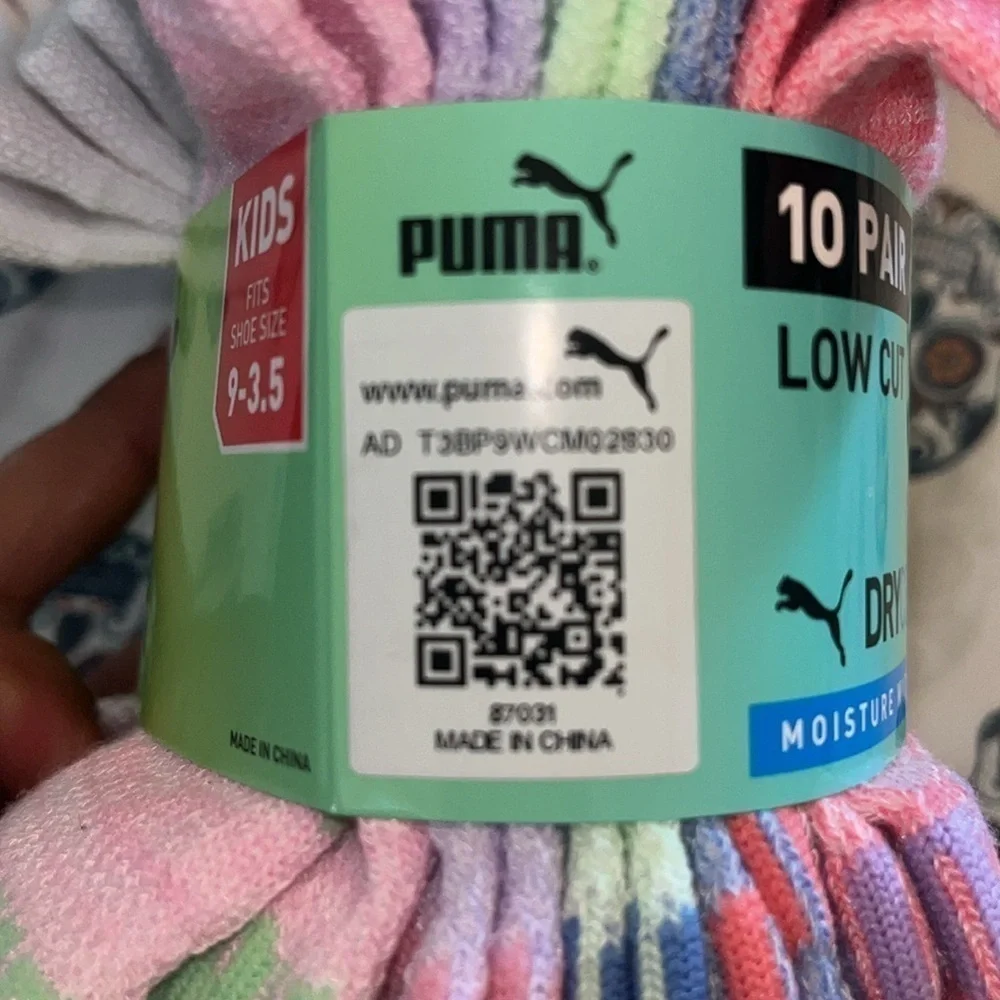 Puma 10 pair low cut moisture wicking arch support socks for GIRL size 9-3.5